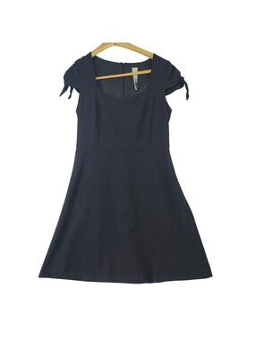 Kensie Tie-Sleeve Fit and Flare Black Knee Length Cocktail Dress Sweetheart Neck
